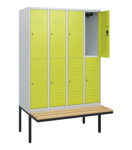 C+P Armoire vestiaire à deux niveaux Classic Plus avec banc, largeur de compartiment 300 mm