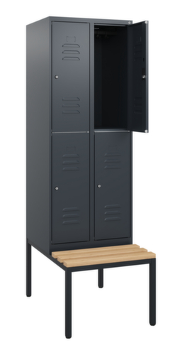 C+P Armoire vestiaire à deux niveaux Classic Plus avec banc, largeur de compartiment 300 mm