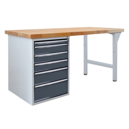 Établi avec plateau en hêtre massif, 6 tiroirs, RAL7035 gris clair/RAL7016 gris anthracite