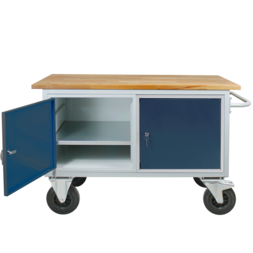 Établi mobile, 2 armoires, 2 tablettes, RAL7035 gris clair/RAL7016 gris anthracite