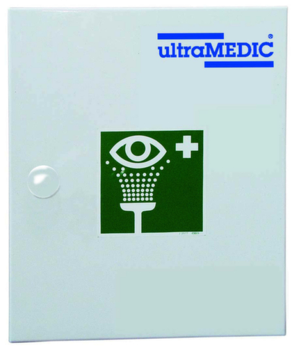ultraMEDIC Armoire murale de protection des yeux ultraAQUA-SAFE, flacons lave-yeux, cache-œil, compresses, gants jetables, bandages non-tissés