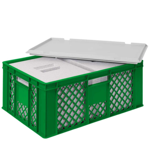 Bac gerbable norme Europe avec 2 boîtes isothermes, vert, capacité 43 l, couvercle indépendant pour boîte isotherme