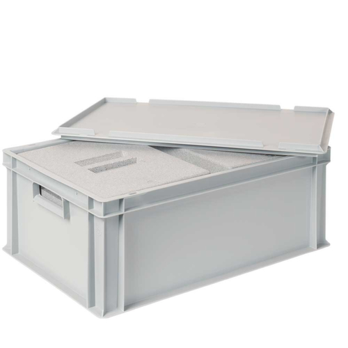 Bac gerbable norme Europe avec 2 boîtes isothermes, gris, capacité 44,5 l, couvercle indépendant pour boîte isotherme
