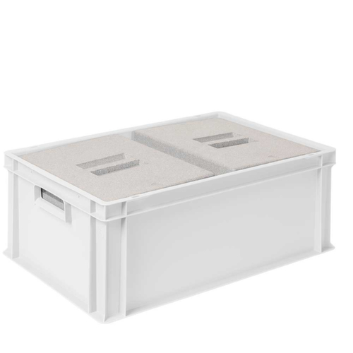 Bac gerbable norme Europe avec 2 boîtes isothermes, blanc, capacité 44,5 l, couvercle indépendant pour boîte isotherme