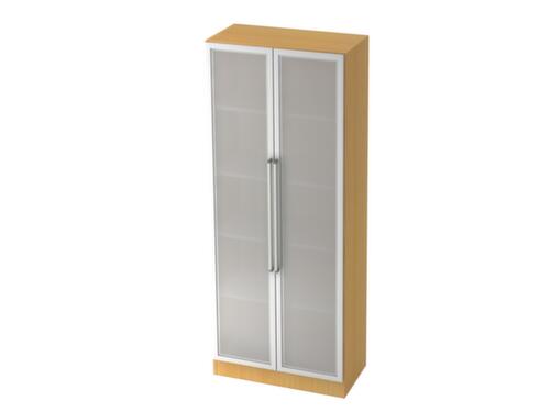 armoire de bureau Solid avec portes en verre dépoli, 5 hauteurs des classeurs, corps hêtre