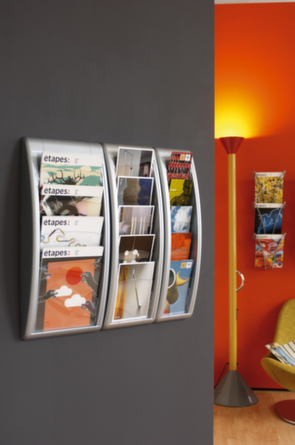 Paperflow Présentoir mural Quick Fit, 4 tablettes, structure aluminium-argenté