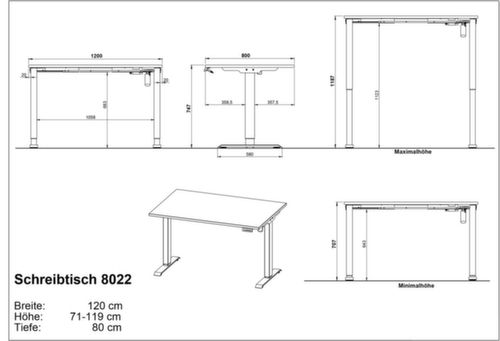 Bureau à hauteur réglable électriquement GW-PROFI 3.0 8022
