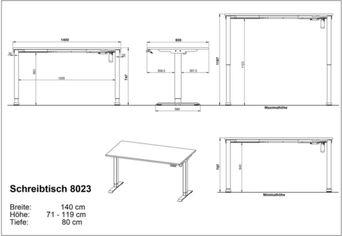 Bureau à hauteur réglable électriquement GW-PROFI 3.0 8023