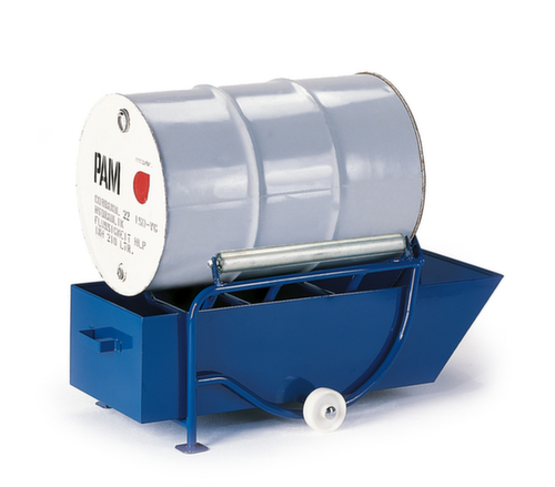 Support deRollcart déversement de fûts avec bac à huile de 208 l et support à rouleaux,pour 1 fût de 200 litres