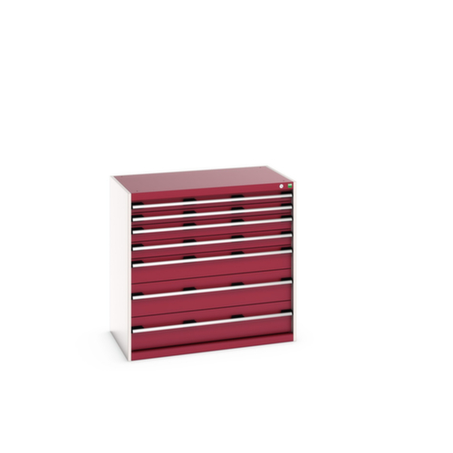 bott Armoire à tiroirs cubio surface de base 1050x650 mm, 7 tiroir(s), RAL7035 gris clair/RAL3004 rouge pourpre