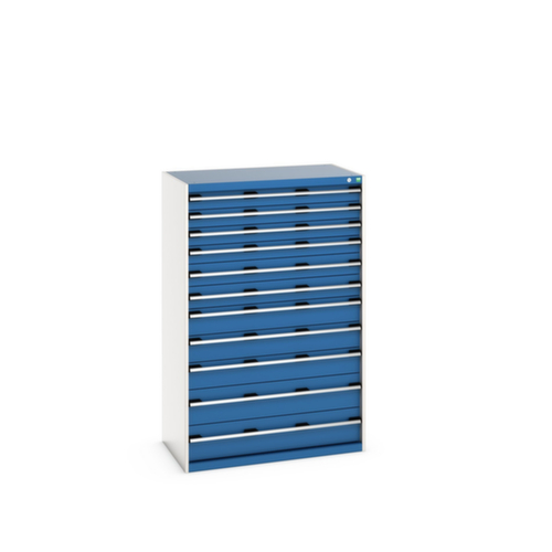 bott Armoire à tiroirs cubio surface de base 1050x650 mm, 11 tiroir(s), RAL7035 gris clair/RAL5010 bleu gentiane