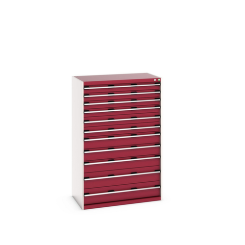 bott Armoire à tiroirs cubio surface de base 1050x650 mm, 11 tiroir(s), RAL7035 gris clair/RAL3004 rouge pourpre
