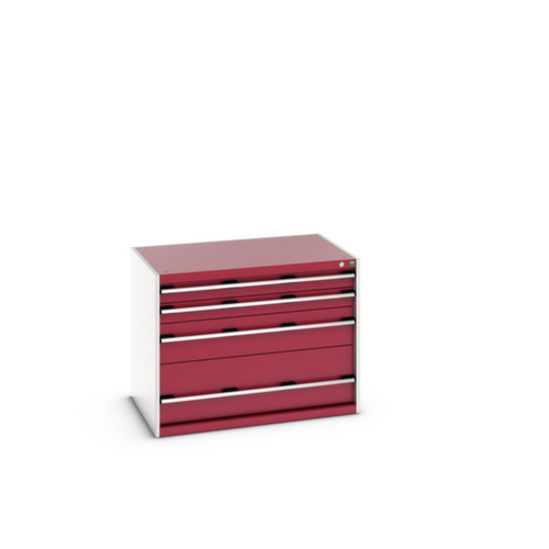 bott Armoire à tiroirs cubio surface de base 1050x750 mm, 4 tiroir(s), RAL7035 gris clair/RAL3004 rouge pourpre