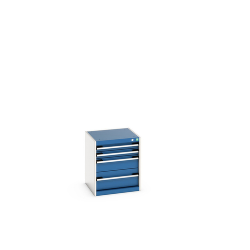 bott Armoire à tiroirs cubio surface de base 525x525 mm, 4 tiroir(s), RAL7035 gris clair/RAL5010 bleu gentiane