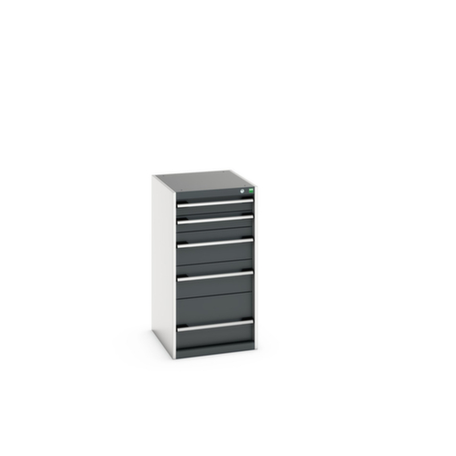 bott Armoire à tiroirs cubio surface de base 525x650 mm, 5 tiroir(s), RAL7035 gris clair/RAL7016 gris anthracite
