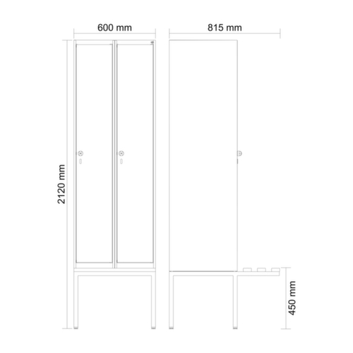 C+P Armoire vestiaire Evolo PLUS avec banc suspendu, largeur de compartiment 300 mm