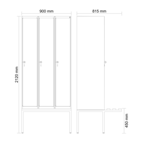 C+P Armoire vestiaire Evolo PLUS avec banc suspendu, largeur de compartiment 300 mm