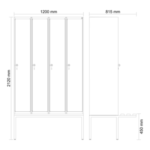 C+P Armoire vestiaire Evolo PLUS avec banc suspendu, largeur de compartiment 300 mm