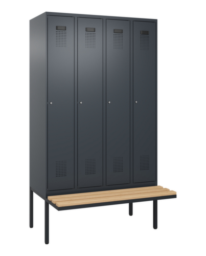 C+P armoire vestiaire en noir et blanc Evolo PLUS avec banc, largeur de compartiment 300 mm
