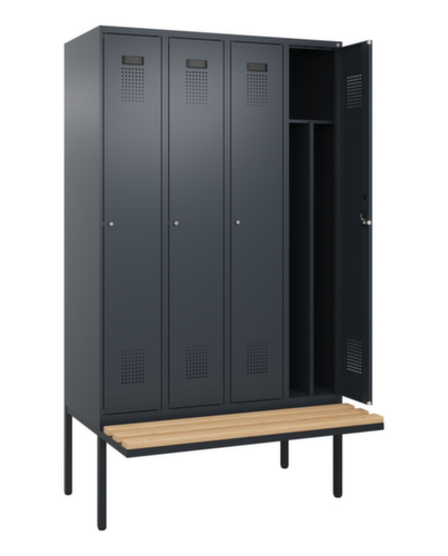C+P armoire vestiaire en noir et blanc Evolo PLUS avec banc, largeur de compartiment 300 mm