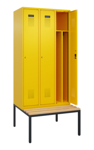 C+P armoire vestiaire en noir et blanc Evolo PLUS avec banc, largeur de compartiment 300 mm