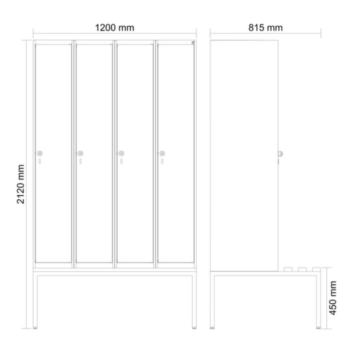 C+P Armoire vestiaire Evolo PLUS avec banc, largeur de compartiment 300 mm