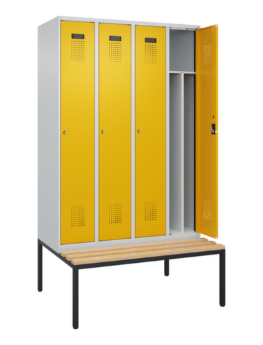 C+P armoire vestiaire en noir et blanc Evolo PLUS avec banc, largeur de compartiment 300 mm
