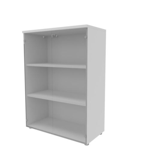 Quadrifoglio Armoire de bureau à portes vitrées Practika avec portes sans cadre, 3 hauteurs des classeurs, corps blanc