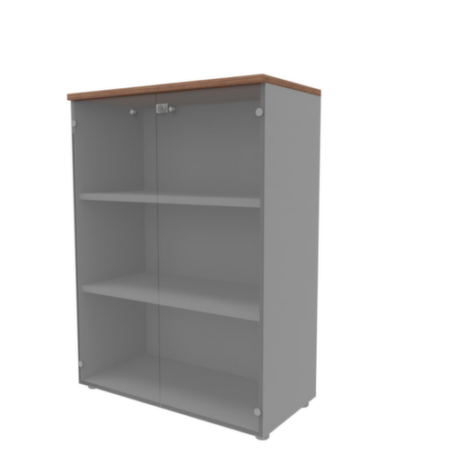 Quadrifoglio Armoire de bureau à portes vitrées Practika avec portes sans cadre, 3 hauteurs des classeurs, corps aluminium/noyer