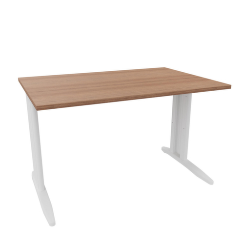 Quadrifoglio Bureau Practika avec piètement en C, largeur x profondeur 1200 x 800 mm, plaque noyer Canaletto