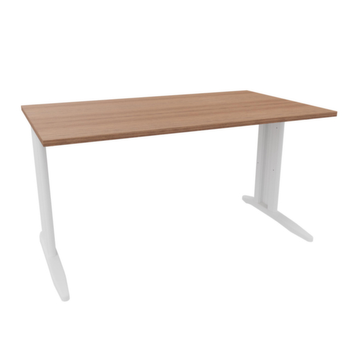 Quadrifoglio Bureau Practika avec piètement en C, largeur x profondeur 1400 x 800 mm, plaque noyer Canaletto
