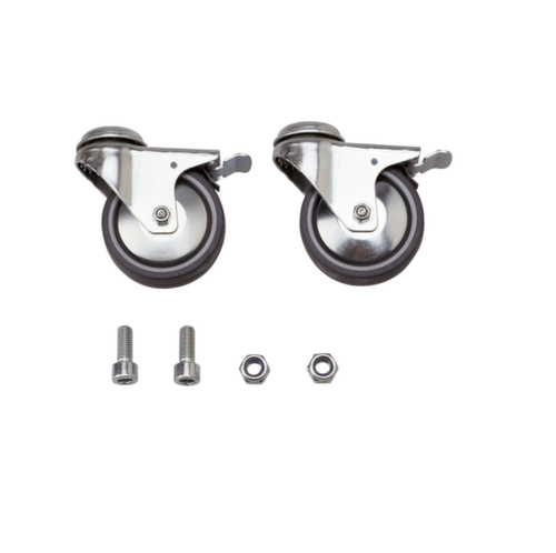 2 roulettes pivotantes/2 roulettes verrouillables pour support sacs grand volume