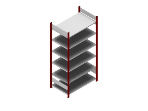 hofe Etagère à dossiers sans vis pour une utilisation des deux côtés, 6 tablettes, RAL3000 rouge feu/RAL9006 aluminium blanc