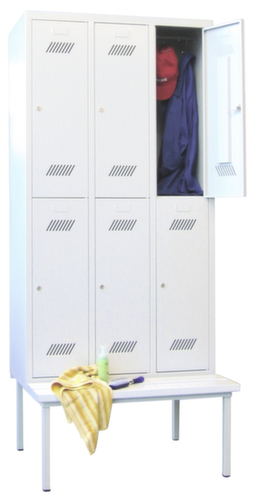 PAVOY Armoire vestiaire à deux niveaux Basis avec banc + 3x2 compartiments, largeur de compartiment 300 mm