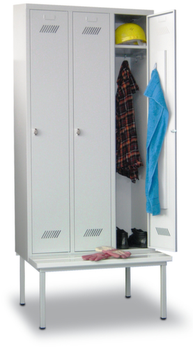 PAVOY Armoire vestiaire Basis gris clair avec banc + 3 compartiments, largeur de compartiment 400 mm