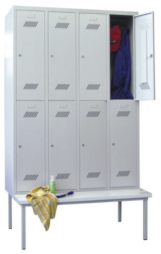 PAVOY Armoire vestiaire Basis gris clair avec banc + 4x2 compartiments, largeur de compartiment 300 mm