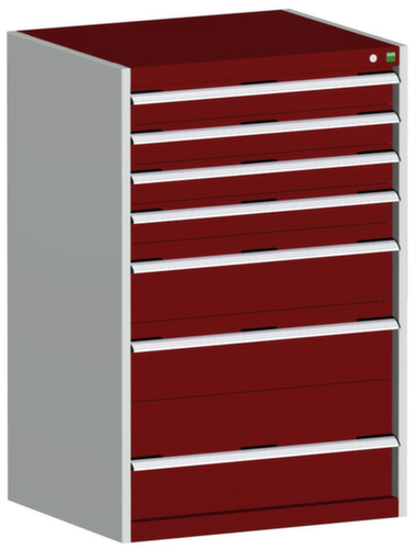 bott Armoire à tiroirs cubio surface de base 800x750 mm, 7 tiroir(s), RAL7035 gris clair/RAL3004 rouge pourpre
