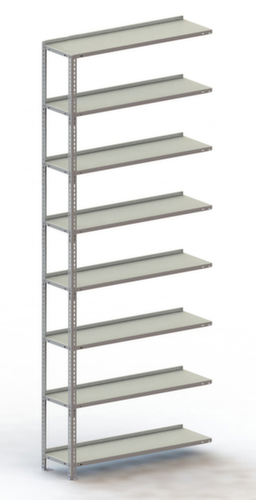 META Rayonnage à boulonner élément suivant, 8 tablettes, RAL7035 gris clair