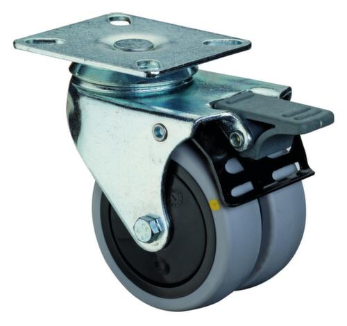 BS-ROLLEN Roue double pivotante, force 70 kg, caoutchouc bandage