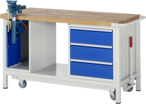 RAU Établi Serie 8000, 3 tiroirs, 1 armoire, 1 tablette, 1 étau, RAL7035 gris clair/RAL5010 bleu gentiane