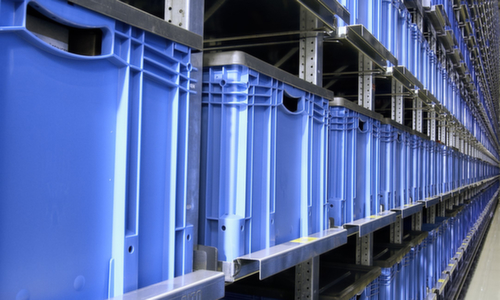 BITO Bac gerbable norme Europe de grand volume, bleu, capacité 43 l, couvercle à charnière