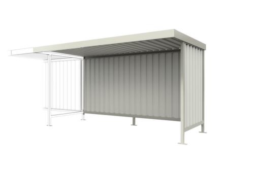 WSM Abri Leipzig avec paroi arrière et paroi latérale, rayonnage suivant, largeur x profondeur 4300 x 2200 mm