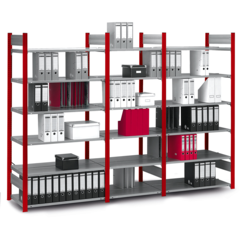 hofe Etagère à dossiers sans vis pour une utilisation des deux côtés, 6 tablettes, RAL3000 rouge feu/RAL9006 aluminium blanc