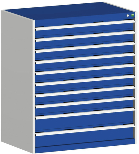 bott Armoire à tiroirs cubio surface de base 1050x650 mm, 10 tiroir(s), RAL7035 gris clair/RAL5010 bleu gentiane