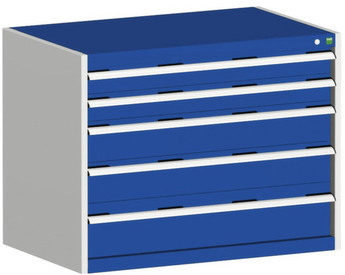 bott Armoire à tiroirs cubio surface de base 1050x750 mm, 5 tiroir(s), RAL7035 gris clair/RAL5010 bleu gentiane
