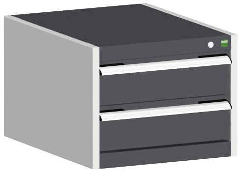 bott Armoire à tiroirs cubio surface de base 525x525 mm, 2 tiroir(s), RAL7035 gris clair/RAL7016 gris anthracite