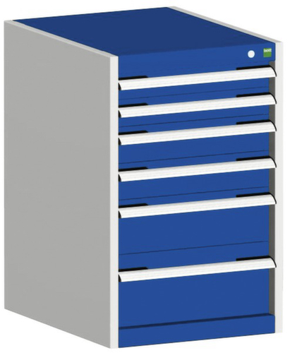 bott Armoire à tiroirs cubio surface de base 525x525 mm, 6 tiroir(s), RAL7035 gris clair/RAL5010 bleu gentiane