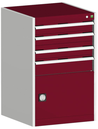 bott Armoire à tiroirs cubio surface de base 650x650 mm, 4 tiroir(s), RAL7035 gris clair/RAL3004 rouge pourpre