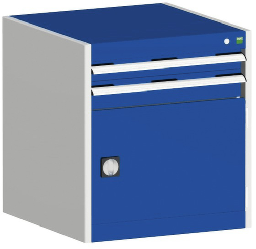 bott Armoire à tiroirs cubio surface de base 650x525 mm, 2 tiroir(s), RAL7035 gris clair/RAL5010 bleu gentiane