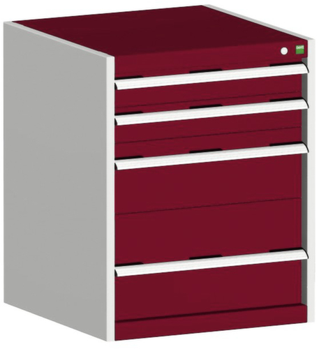 bott Armoire à tiroirs cubio surface de base 650x650 mm, 4 tiroir(s), RAL7035 gris clair/RAL3004 rouge pourpre